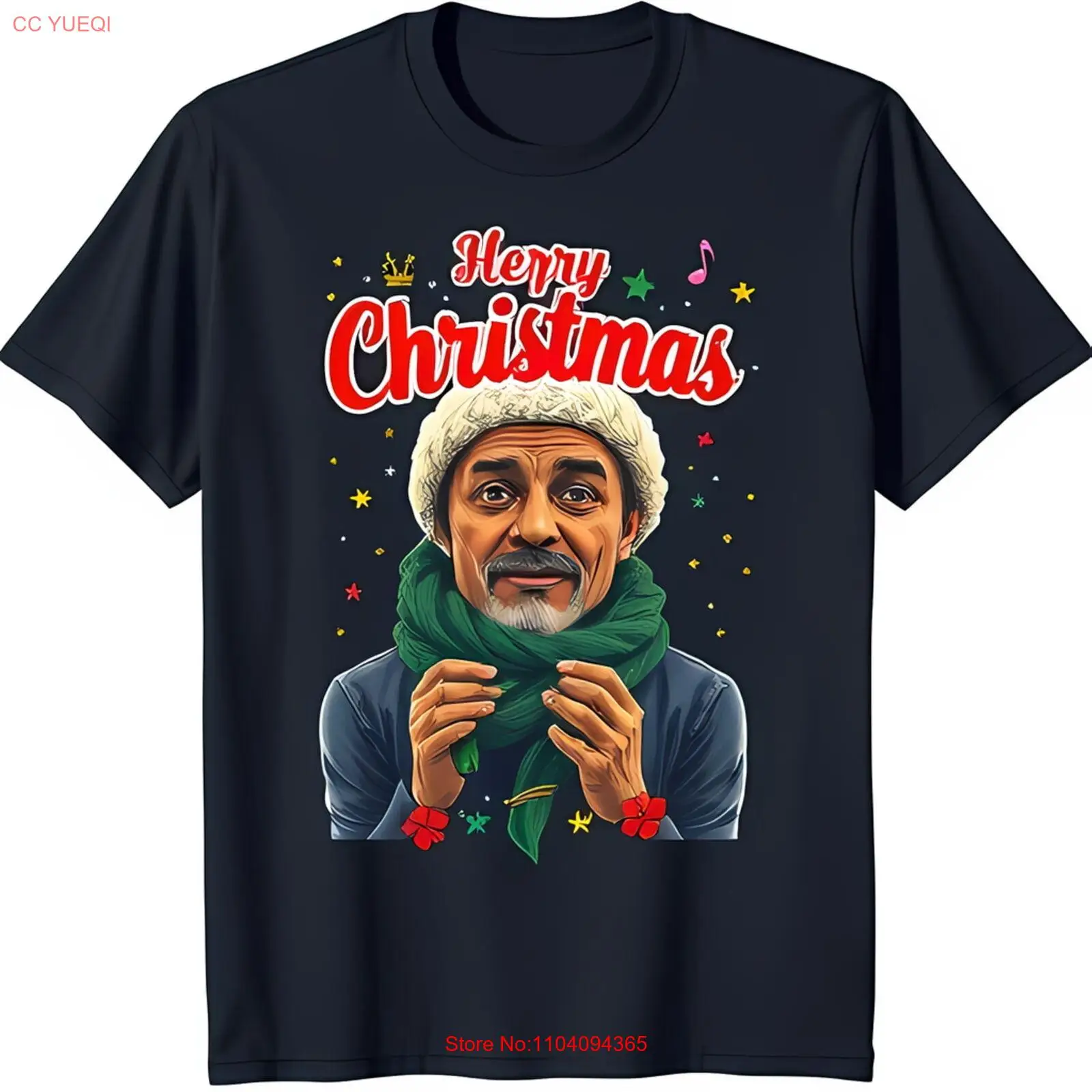 Праздничная рождественская футболка с шляпой Санта-Клауса мужской зеленый шарф