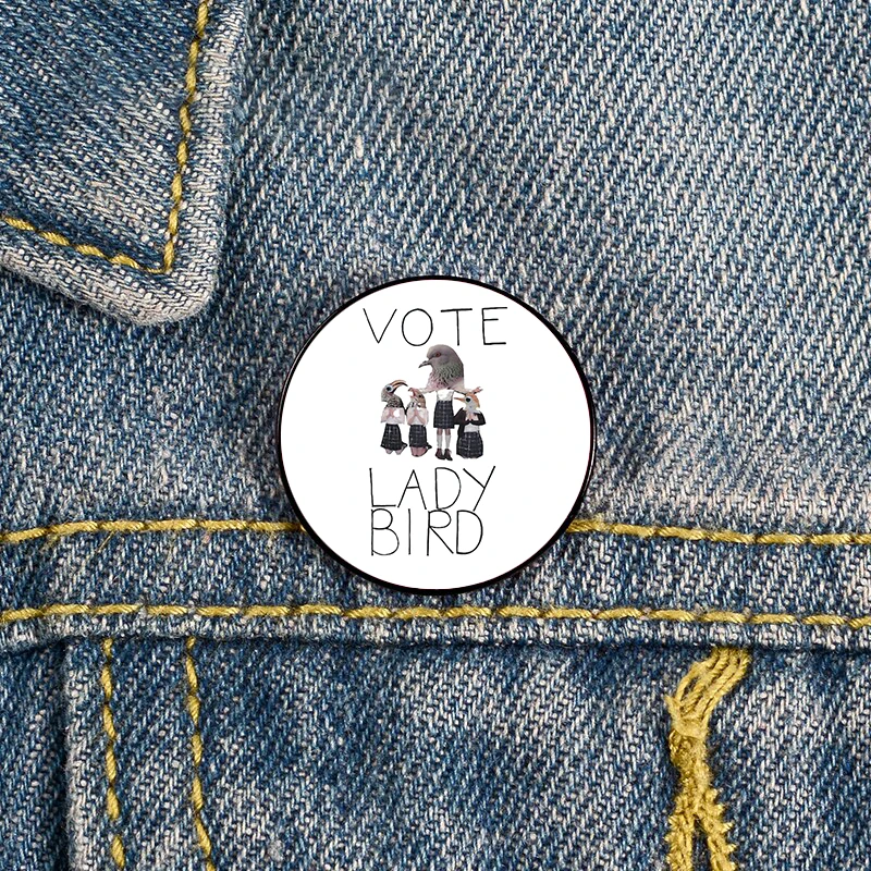 

Fashion Vote Lady Bird Printed Pin Custom Funny vintage Brooches Shirt Lapel Bag Cute Badge Cartoon pins for Lover Girl
