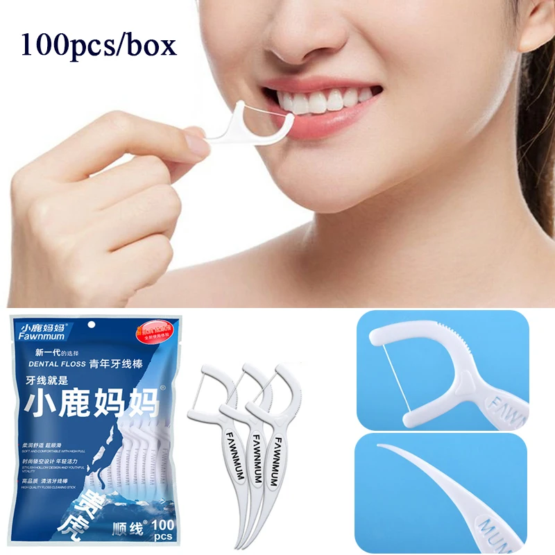 

100pcs Dental Floss Flosser Picks Toothpicks Teeth Stick Tooth Cleaning Interdental Brush Dental Floss Pick Oral Hygiene Care