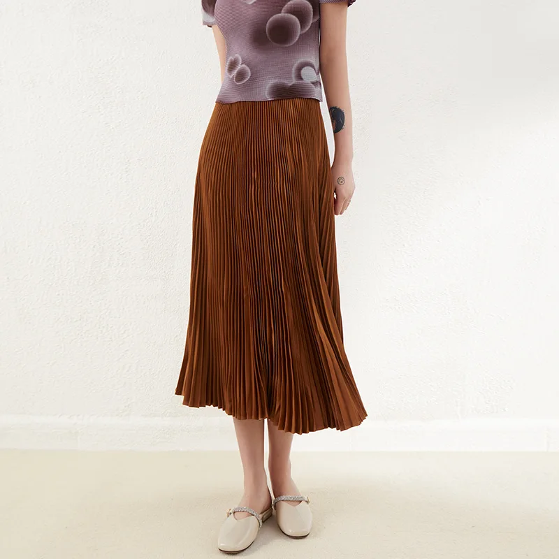 

Miyake pleated skirt women's spring new high-waisted A-line mid-length double-pressed pleated streamer skirt drape skirt