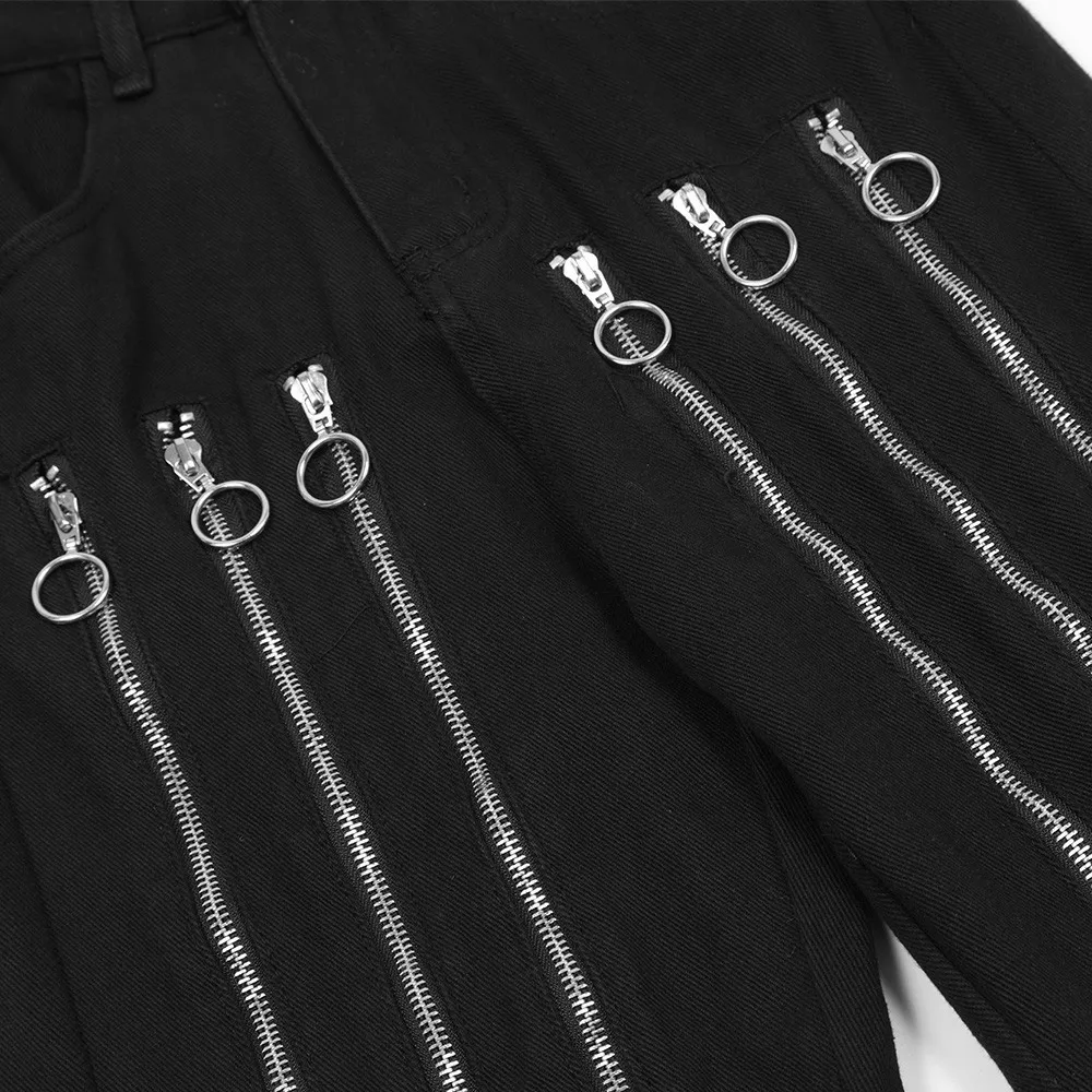 American punk chain design sense personality straight jeans men's rock hip hop dark casual wide leg pants daddy pants