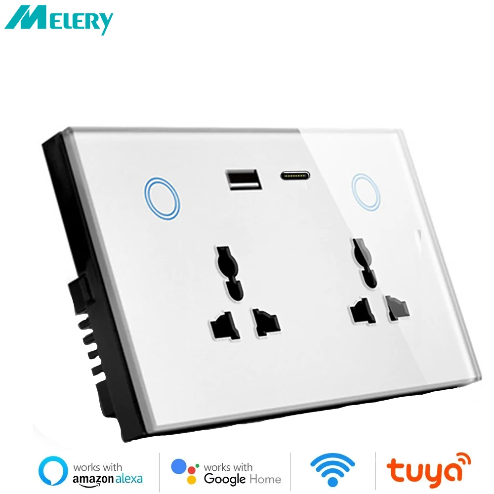 

TYPE-C USB WIFI Wall Socket Universal Electrical Plug Outlet 13A Power Touch Switch Wireless Charge Work with Alexa Google Home