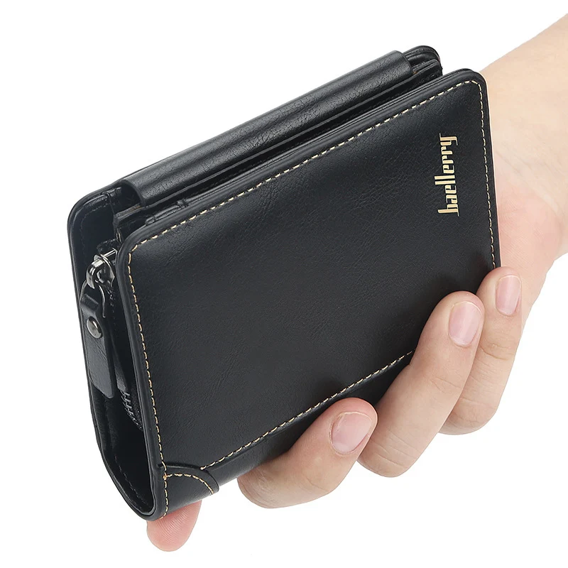 Men Wallet Short Multi-Position Three-Fold Zipper Purse Fashionable Thin Style Cards Holder PU Leather Wallet Portafoglio Uomo