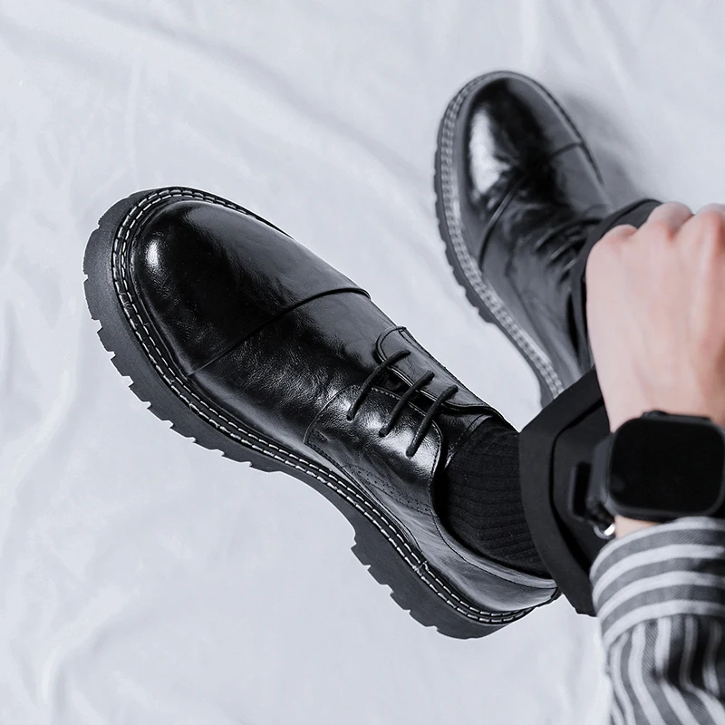 

British style thick bottom shiny round head fashion work shoes casual leather shoes