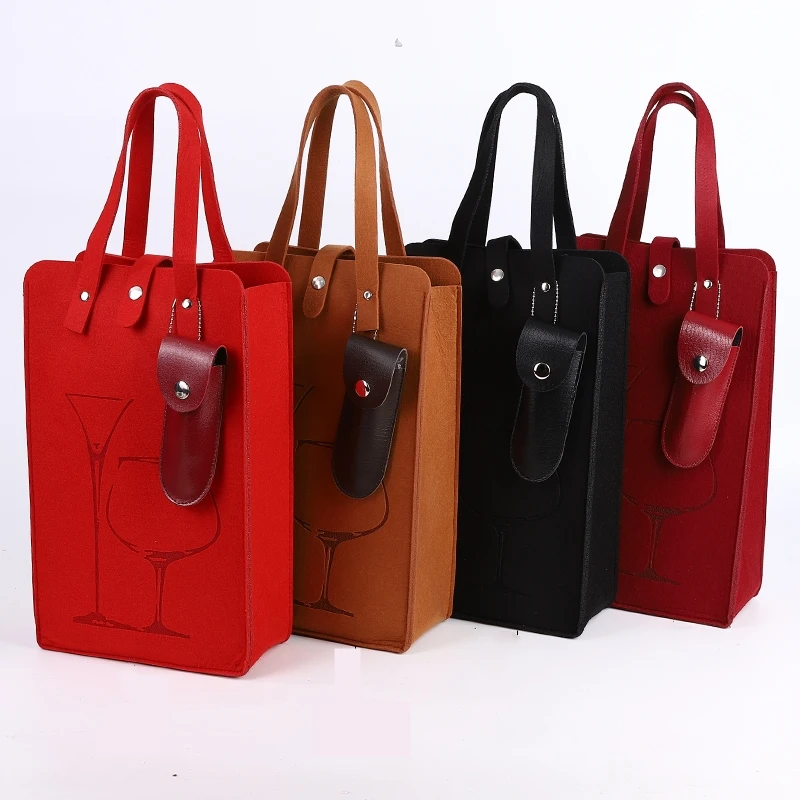 

Double Branch Red Wine Bag Champagne Birthday Gift Portable Storage Boxes Red Windowed Felt Material Handle Packing Bags