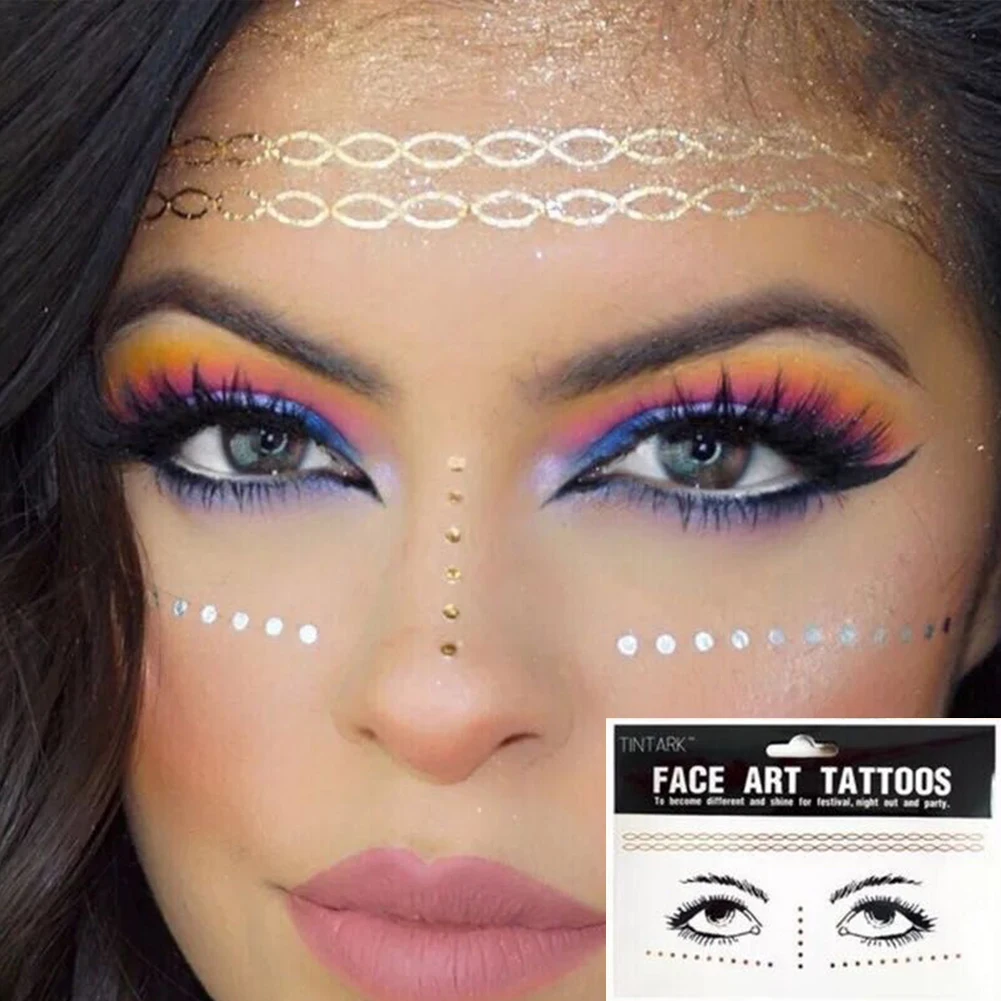 3D пикантное лицо поддельные золотые серебряные одноразовые татуировки Стразы