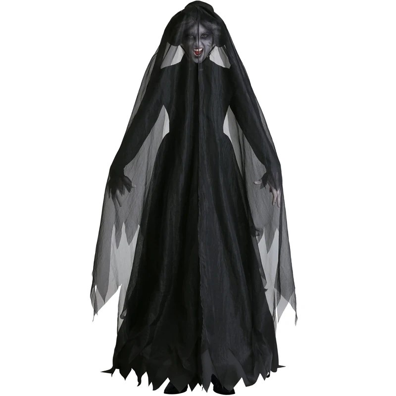 Halloween Costume Dress For Women Scary Zombie Vampire Cosplay Costume Horror Spooky Ghost Sexy Dress Medieval Hooded Cape Witch