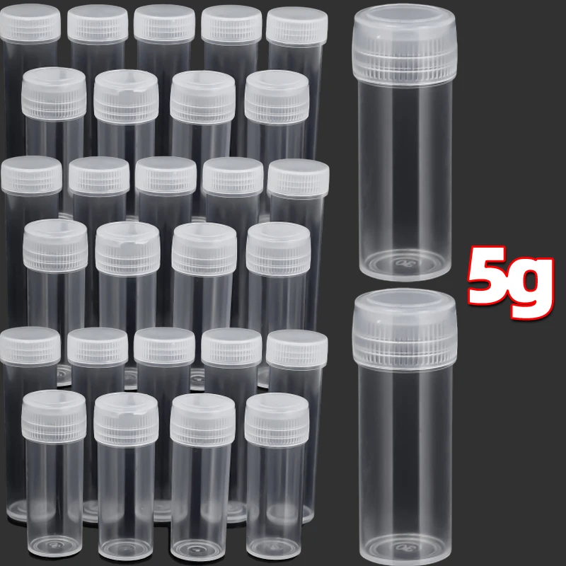 

100 шт., прозрачные мини-пластиковые бутылки для образцов, многоразовые бутылки, капсульные флаконы для таблеток, косметические контейнеры для хранения 5/7 г