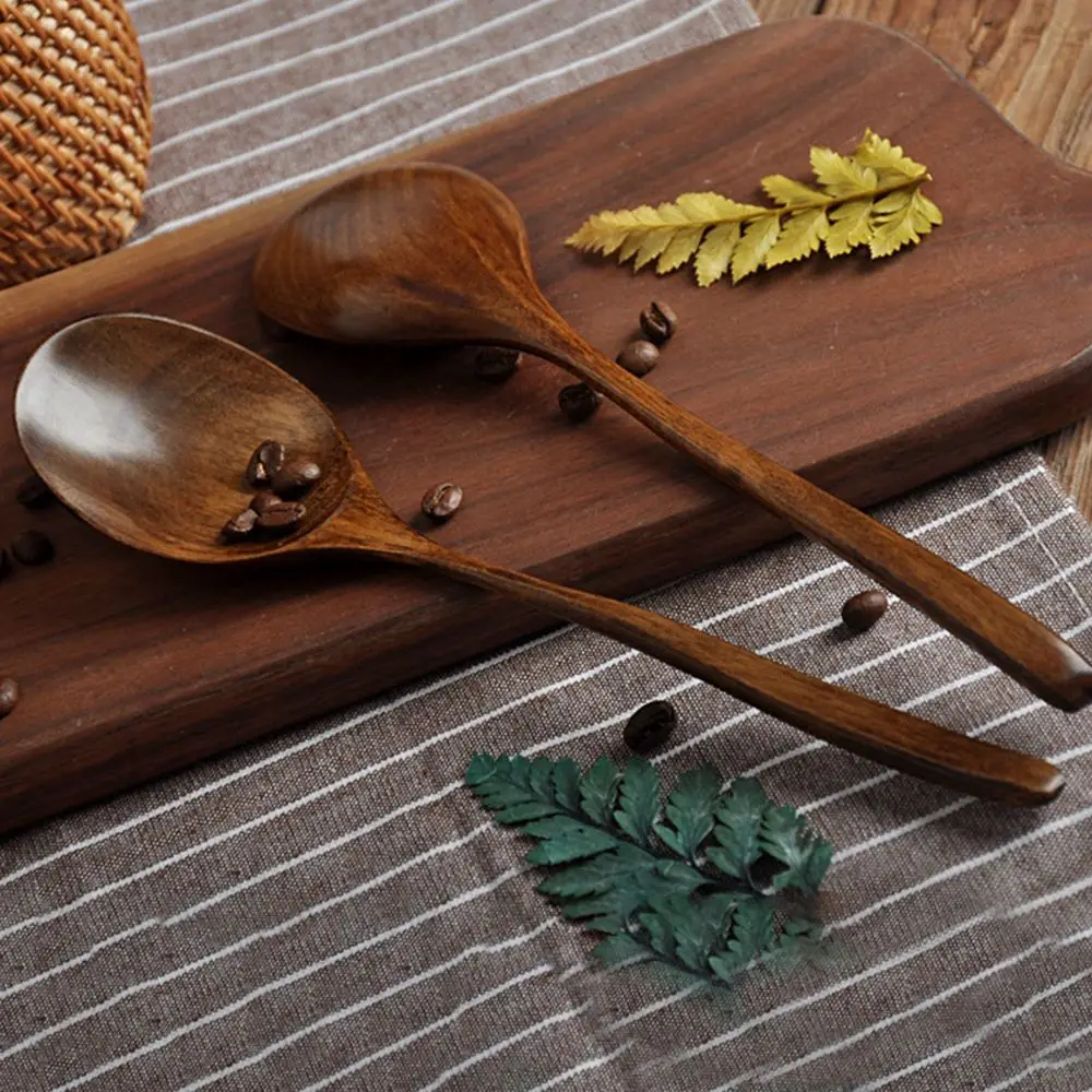 

Natural long handle wooden spoon Japanese rice spoon soup spoon cooking utensils portable tableware public spoon