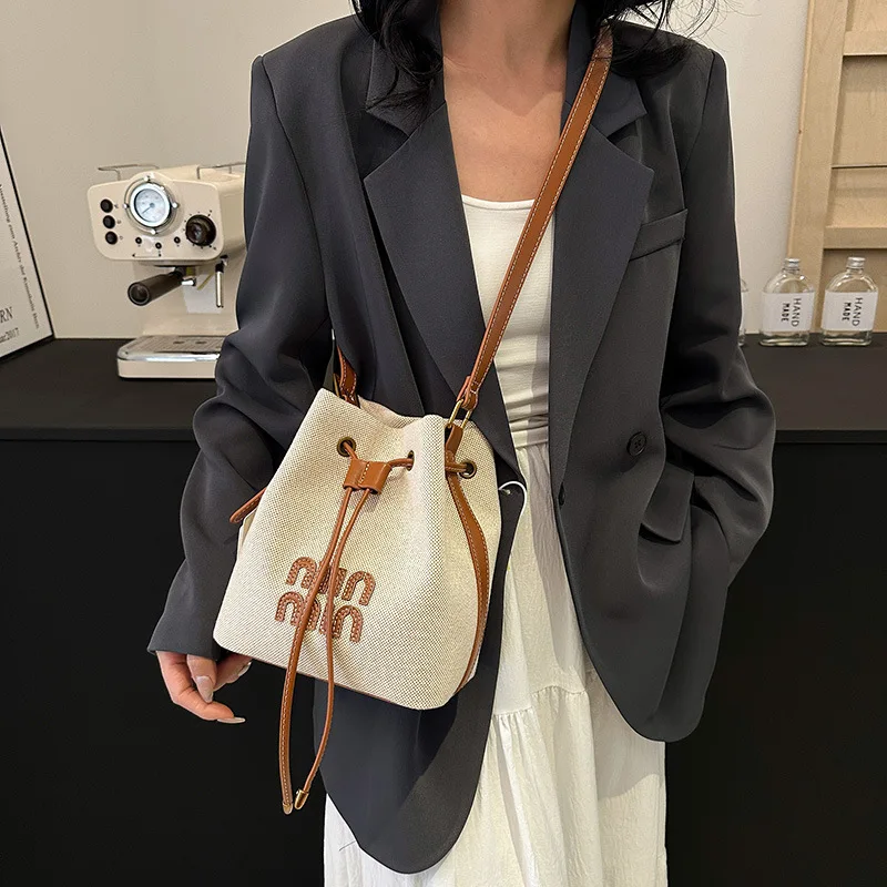 Модная Женская Парусиновая Сумка-ведро Удобная Сумка Через Плечо С Украшением В