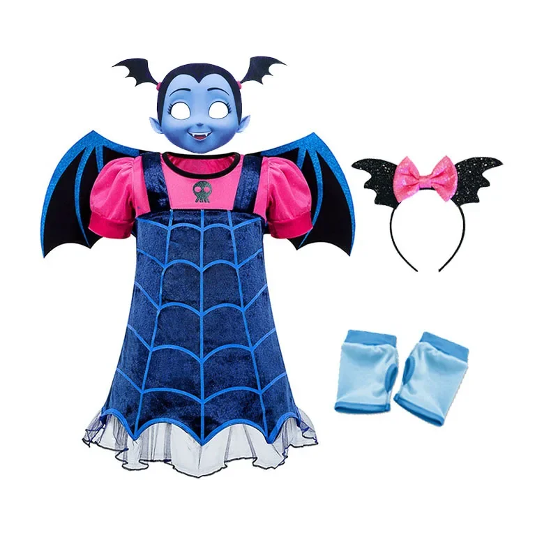 

Disney Vampire Dress Set Halloween Carnival Party Costume Role Playing Hair Hoops Wings Devil Clothes Girl Playing Disguise