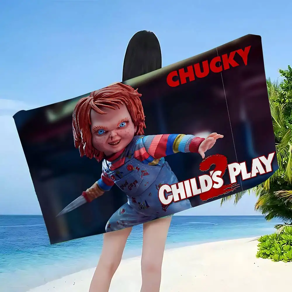 Фото Пляжное полотенце с принтом из фильма ужасов C-Child P-Play, красочные банные полотенца для девочек, из микрофибры, быстросохнущие, без песка, для пляжа, спа, спортзала, бассейна №5