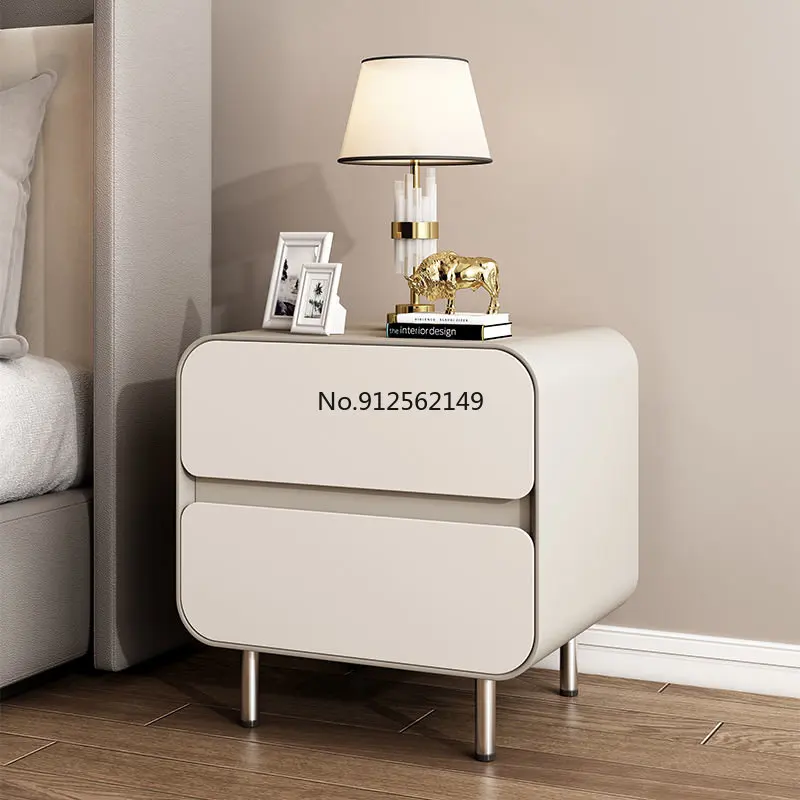 

Simple modern light luxury cream wind white bedside table ins wind small solid wood leather net red столик прикроватный