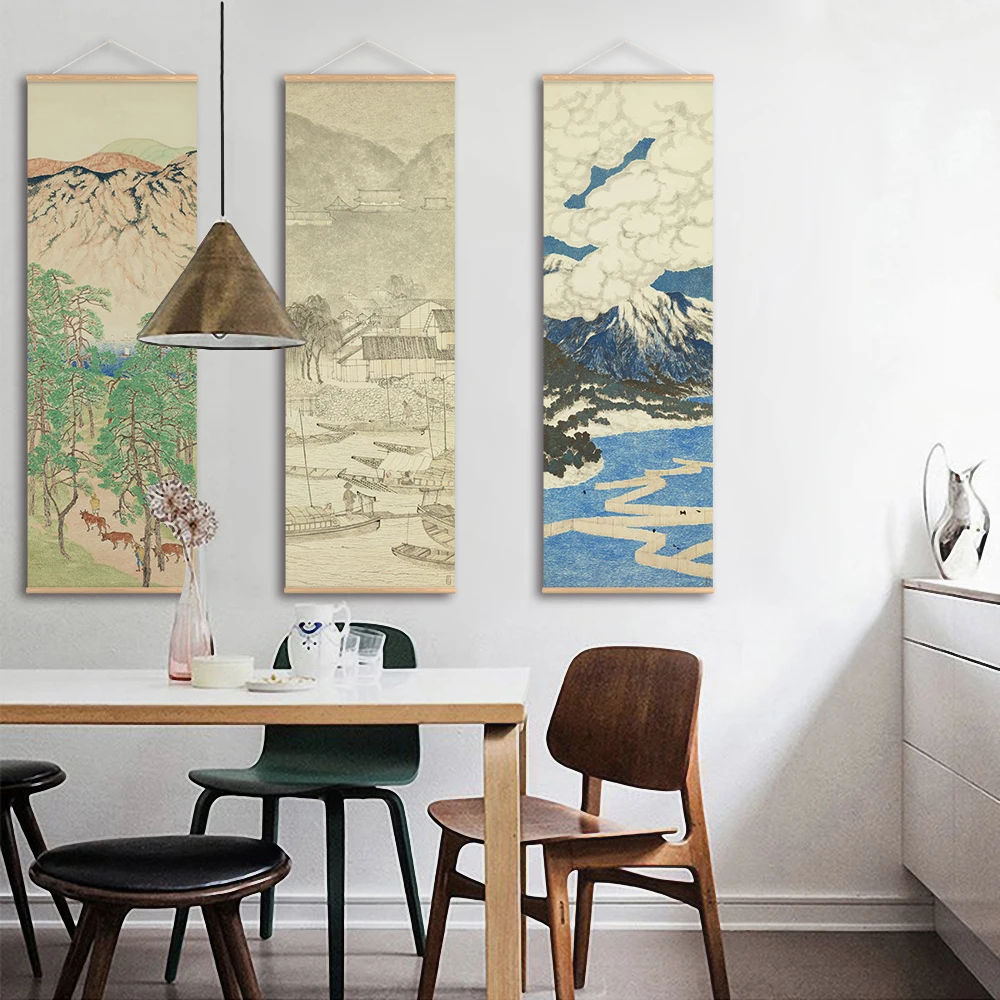 

Japanese Ou-Mi Ukiyoe Scroll Print Poster Landscape Wall Art Pictures Living Room Vintage Painting Farmhouse Home Decor