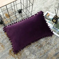 inyahome decorative lumbar pom poms pillow covers soft velvet cushion case for couch sofa bedroom eggplant purple coussin canap%c3%a9
