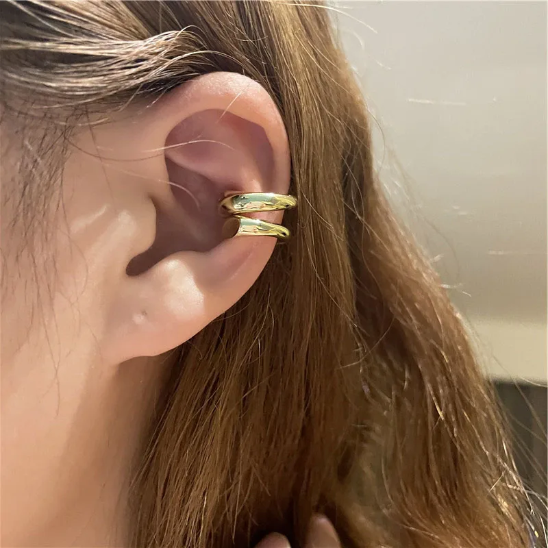 

Double-layer Metal Gold Silver Color Fake Piercing Clip Earrings For Women Men Punk Hip Hop Personality Fashion Ear Jewelry