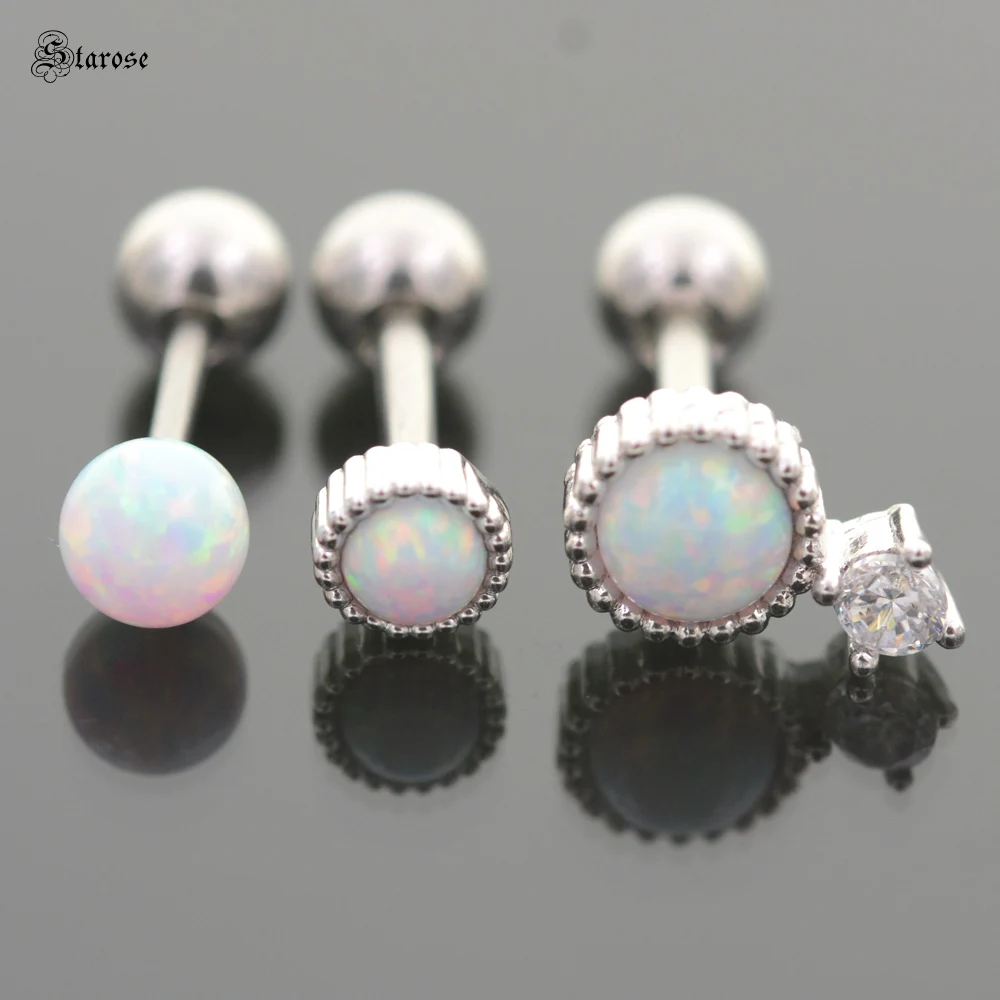 Серьги-гвоздики из хирургической стали с белым опалом 18/20 г