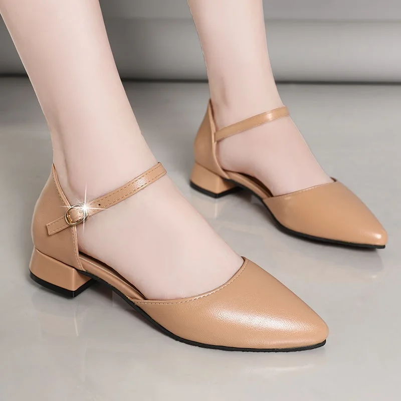 

Nice Pop Summer Pointed Toe Plus Size Mother Sandals Non-slip One Word Buckle Belt All-match Medium Thick Heel Women's Shoes