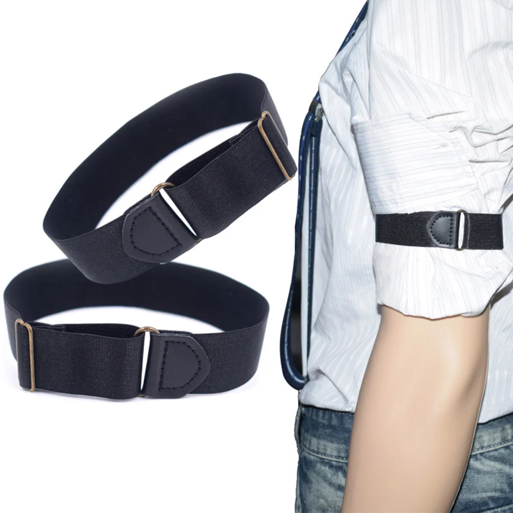 

2pcs Shirt Armband Shirt Stay Belt Non Adjustable Unisex Shirt Stay Plus for Women Men (Black）