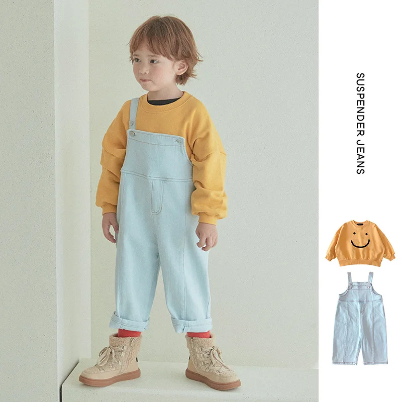 

Children's Sweatshirt 2022 Spring New Yellow Girl Pullover Cotton Cute Sweatshirt Children's Denim Overalls Children's Clothing