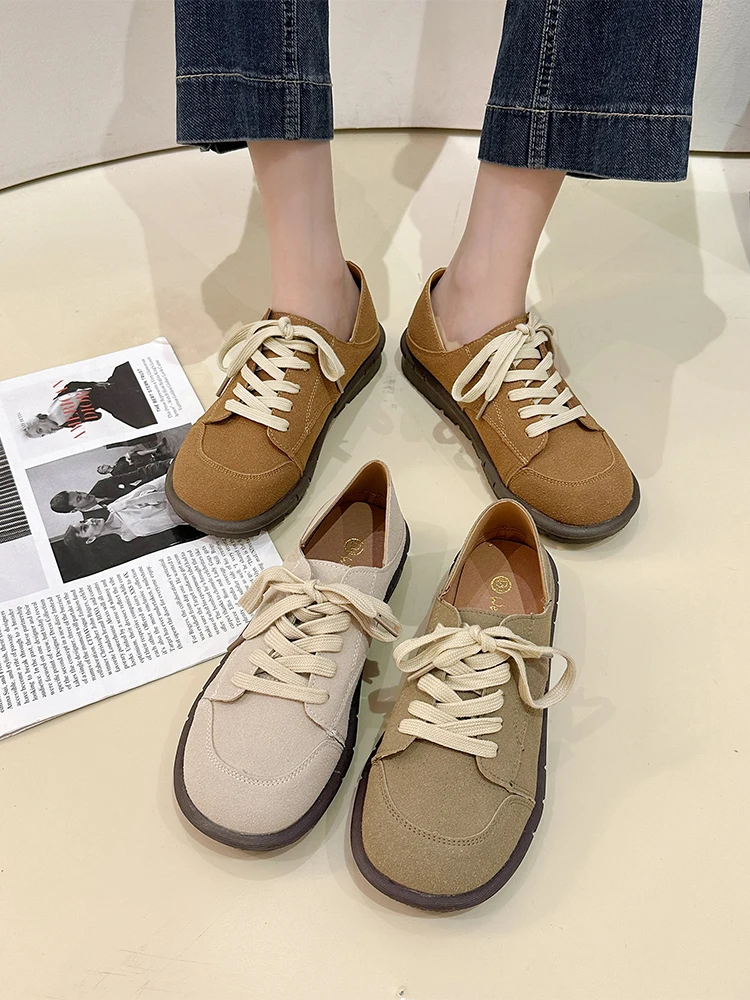 

Shallow Mouth Women Shoes Autumn Soft Casual Female Sneakers Modis Flats Round Toe All-Match Fall 2023 New Dress Leisure PU Floc
