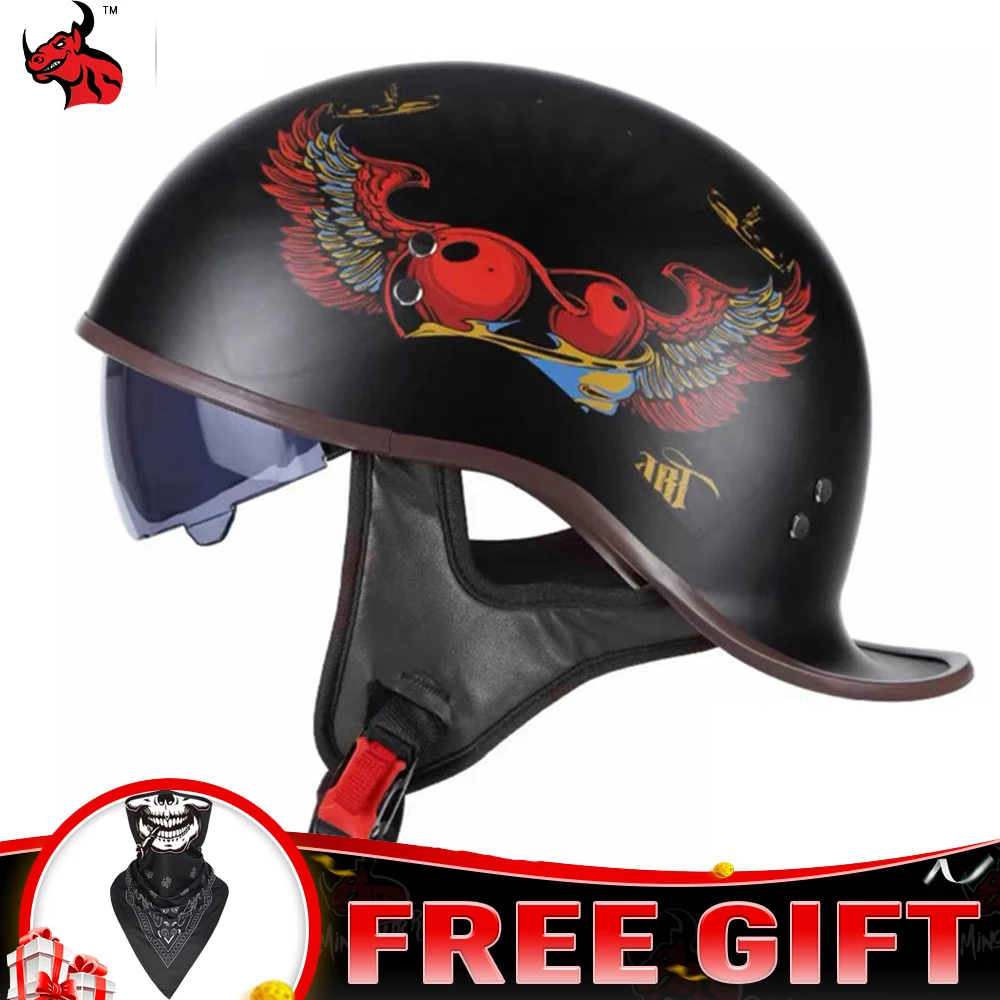 

Motorcycle Helmet Motocross Racing Open Face Retro Helmets Motorbiker Half Helmets Casque Casco Moto For Men Women With Lenses
