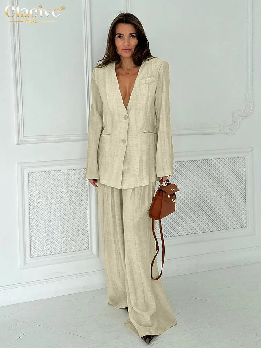 Комплект одежды Clacive женский из 2 предметов модный элегантный льняной блейзер