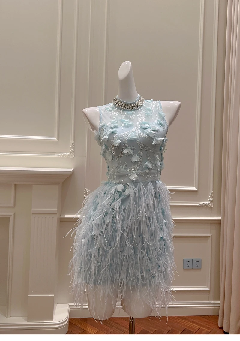 Женское платье с блестками высокого качества Lingzhi Wu роскошное короткое синими