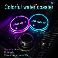 2 pcs led atmosphere light 7 colors luminous coasters cup holder for honda accord 2008 2014 2016 2018 2021logo auto accessories