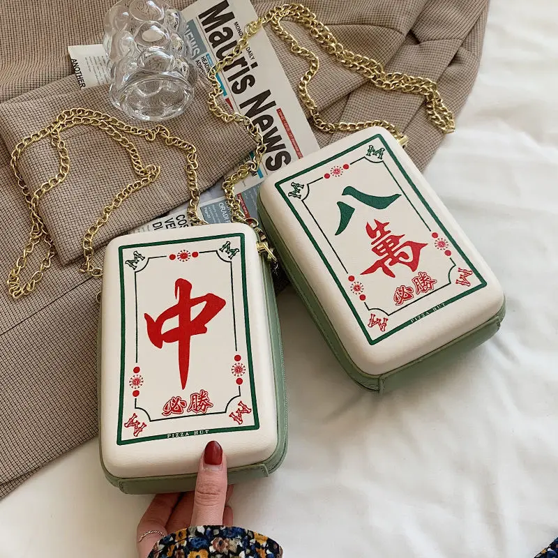 2022 New China Mahjong Printing Shoulder Bags Women Crossbody Bag Chains National Wild Designer Pu Leather Messenger Bag