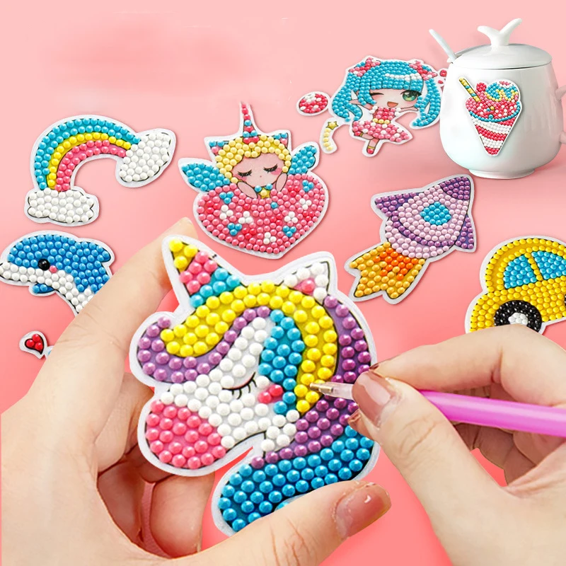 

Easy Diamond Painting Cartoon Sticker Kits for Kids 5D DIY Diamond Kits Paint by Numbers Handmade Sticker Arts for Children