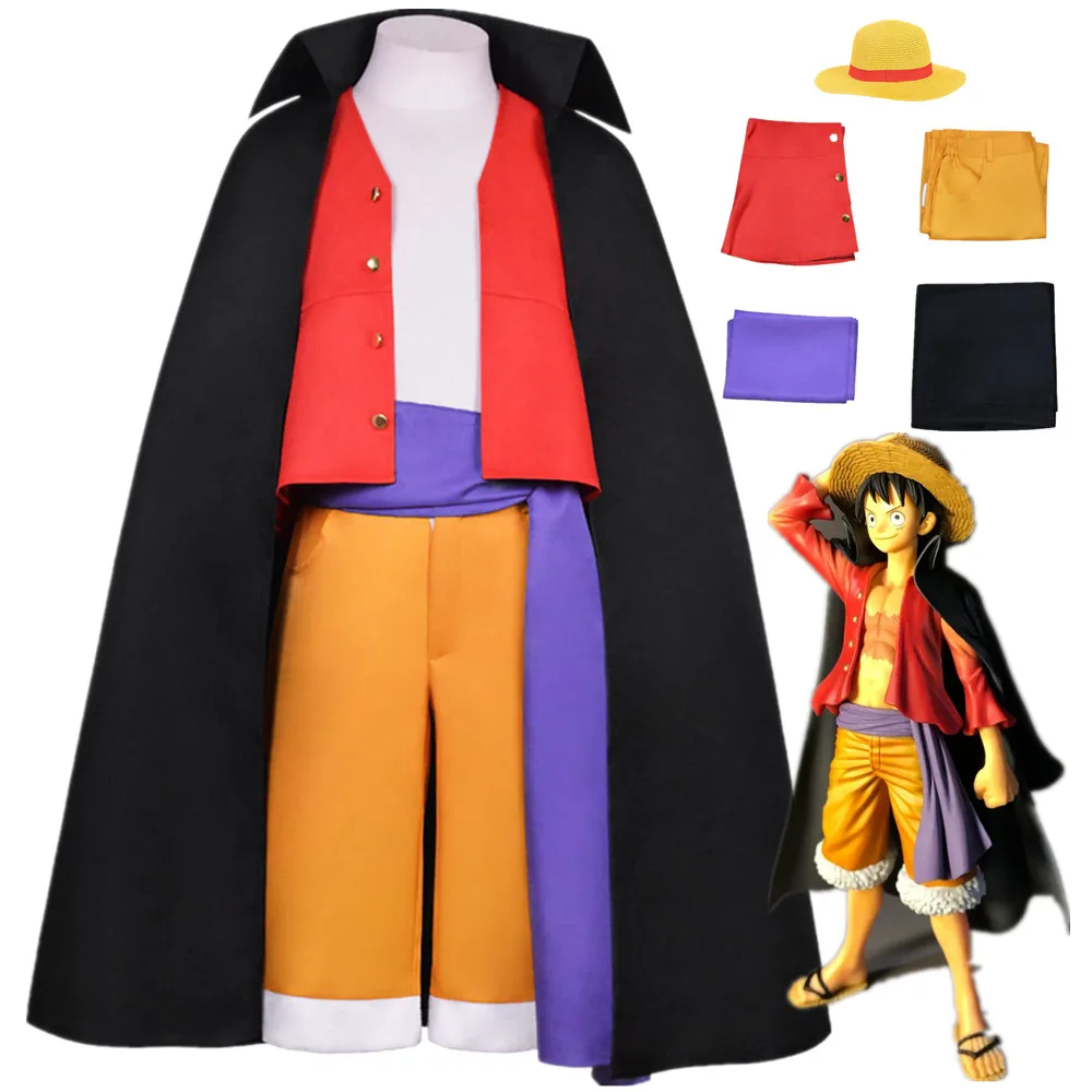 

Цельная обезьянка D. Luffy Косплей Костюм Аниме пиратский Охотник мужское кимоно наряды Хэллоуин униформа плащ брюки шляпа костюм