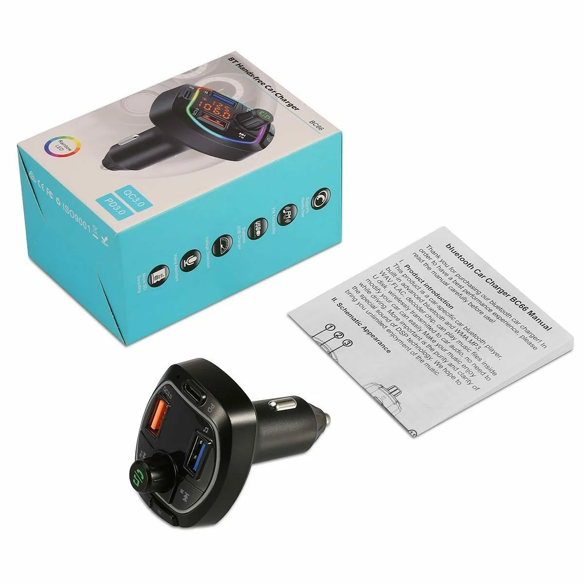 

3 USB 1x FM Transmitter+1x User Guide Bluetooth Car Charger FM Kit Mp3