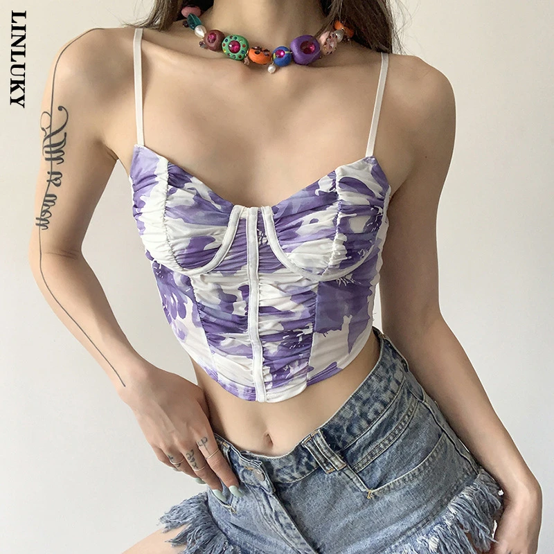

Summer New Camisole Crop Tops Woman Shoulder Straps Open Back Fashion Temperament Hit Color Sexy Navel Slim Tank Top
