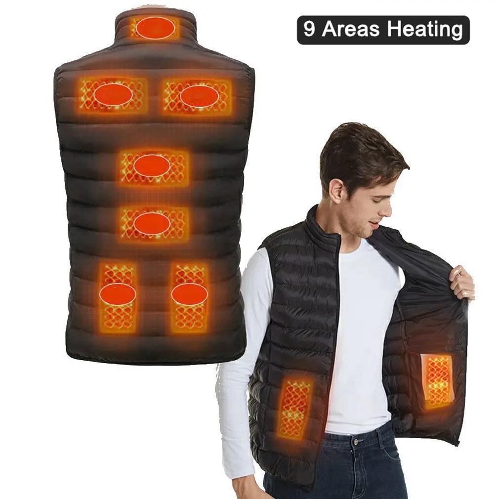 Zone 9 Heated vest autumn and winter men stand collar thickened stone thin ink USB hot vest large size vest