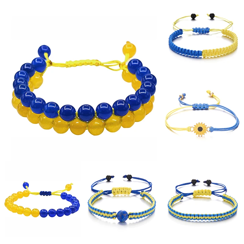 

Женский плетеный браслет ручной работы, синий, желтый, украинский, Национальный флаг страны, цвет Маргаритки