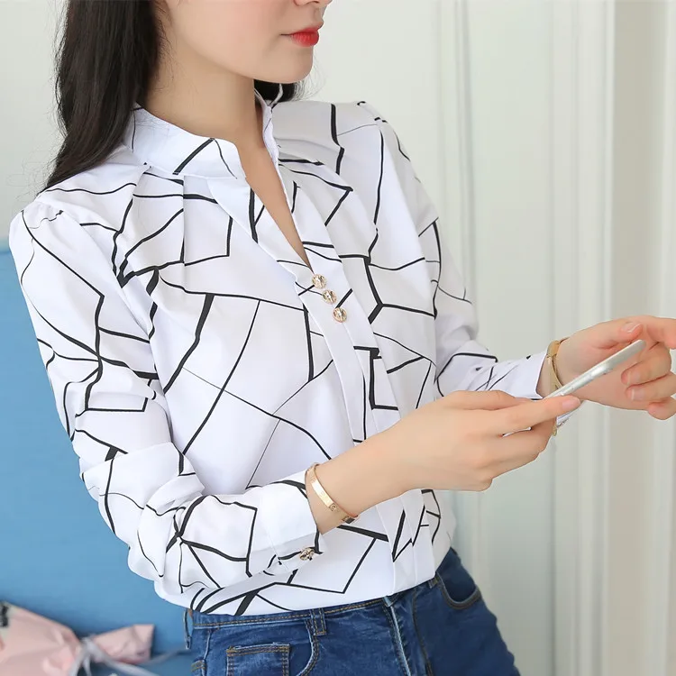 

Temperament Striped Summer Office Stand-up Collar Pullover Top Long Sleeve T Shirt Woman Casual Spring Commute Blouse Shirts