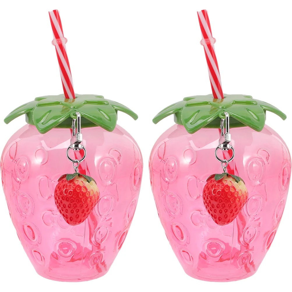 

2 Pcs Milk Tea Cup Reusable Cups Strawberry Juice Cartoon Drink Drinking Bottle Plastic Beverage Wedding Party Supplies