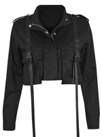 new y2k women girls zip up jacket casual buckle long sleeve crop biker jacket with pockets fall outwear streetwear