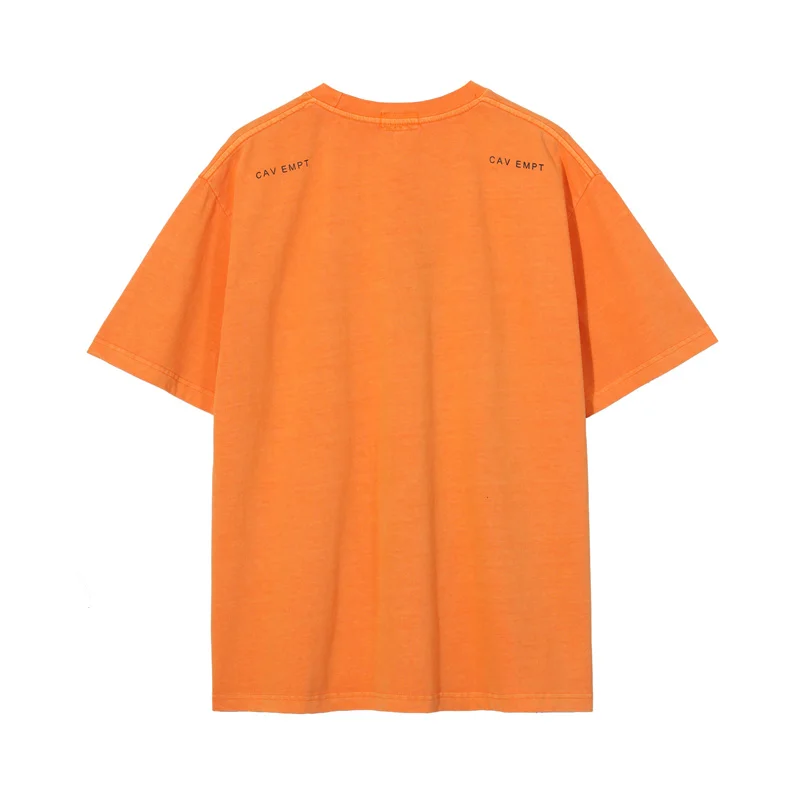 

Оранжевая Красивая промытая футболка CAVEMPT c. E для мужчин и женщин в масштабе 1:1 высококачественные слегка оверсайз топы футболки с коротким рукавом Винтажная Футболка Cav Empt