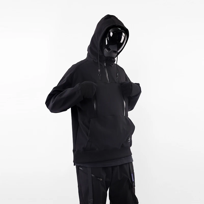 WHYWORKS 22AW Techwear High-Necked Hooded Pullover Stormtrooper Jacket Soft Shell Black Tech Coat Darkwear Streetwear Fashion