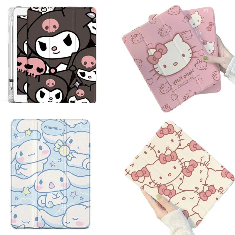 

Kawaii Sanrios Ipad Case Shell Cute Card Kitty Kuromi Cinnamoroll Kirby Cartoon Silicone Anti-Fall Protective Case Toy for Girls