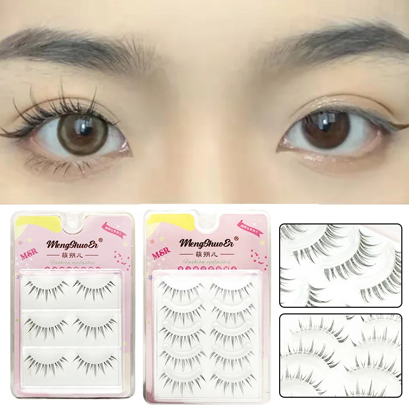 

3/5 Pairs Little Devil Cross Curling Natural Fairy Lash Extension Big Eyes Wispy Long Daily Eye Makeup Soft False Eyelashes