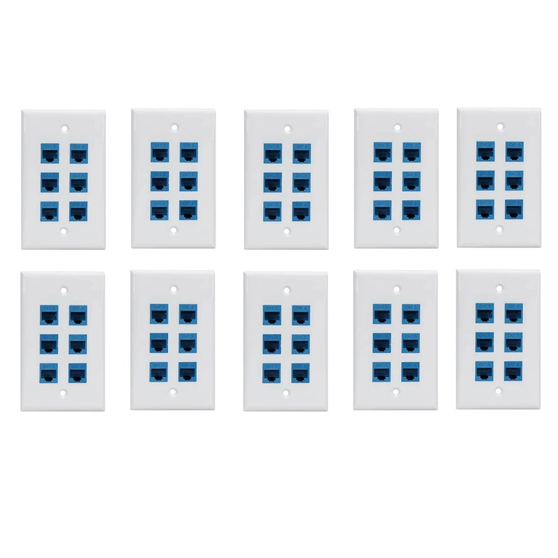 

10X Cat 6 Ethernet Wall Plate 6 Port,Ethernet Wall Plate Female-Female Removable Compatible With Cat7/6/6E/5/5E