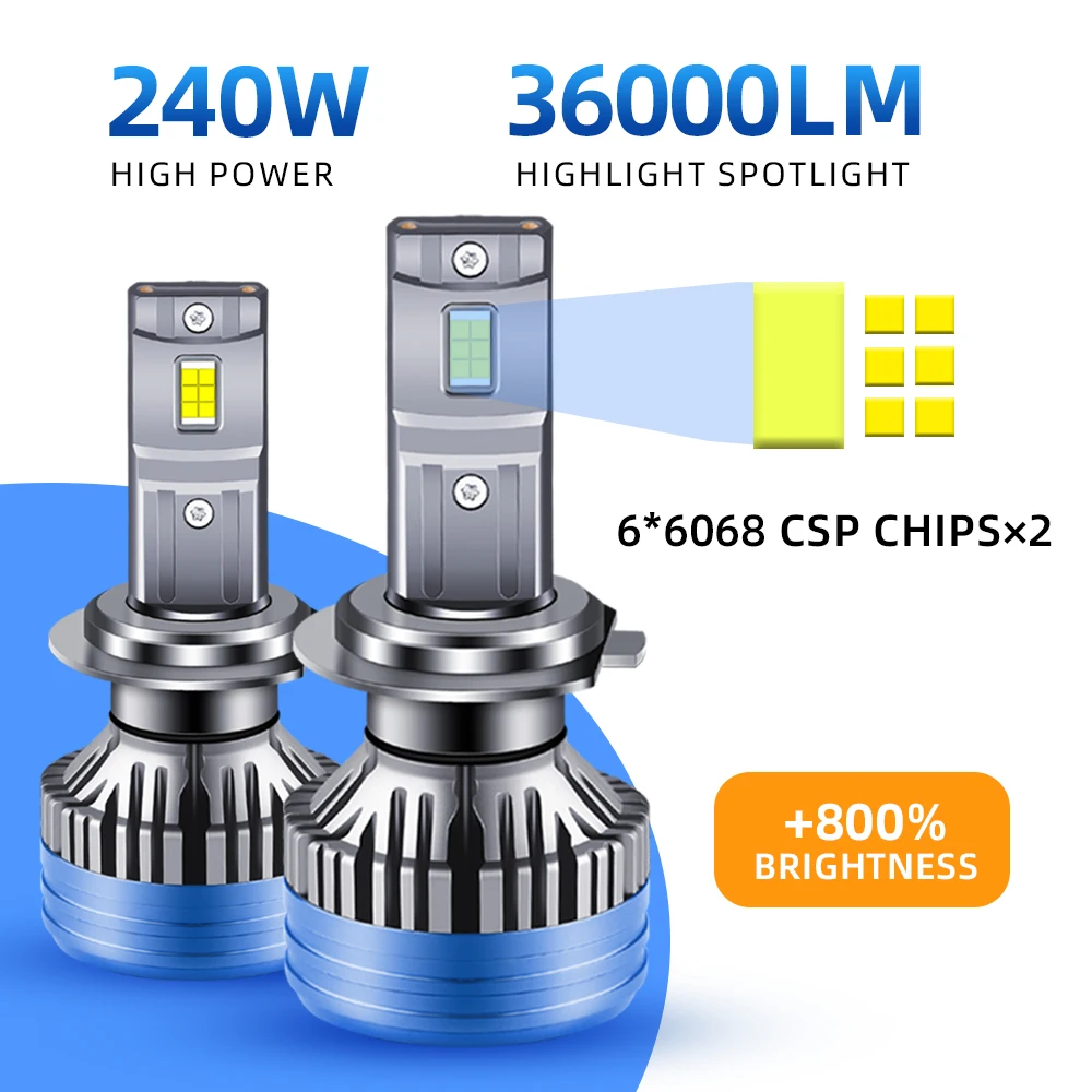 

H4 LED Headlight 36000LM CSP Chip LED H7 H1 H11 H8 H9 9005 9006 HB3 HB4 240W 6500K Bulbs Turbo Fog Light Car LED Lamp 12V-32V