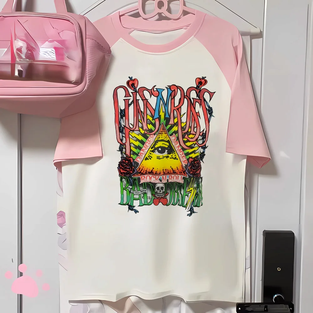 Женская футболка Guns n Футболка с розами элегантным принтом для активного отдыха