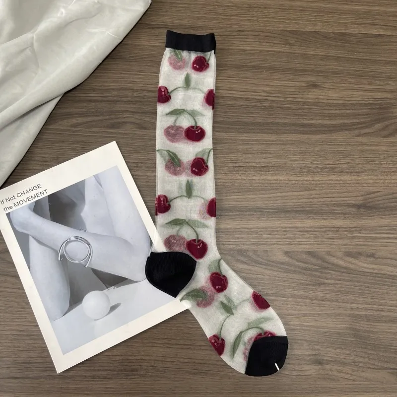 Ультратонкие прозрачные женские носки с разрезом на носках летние красные