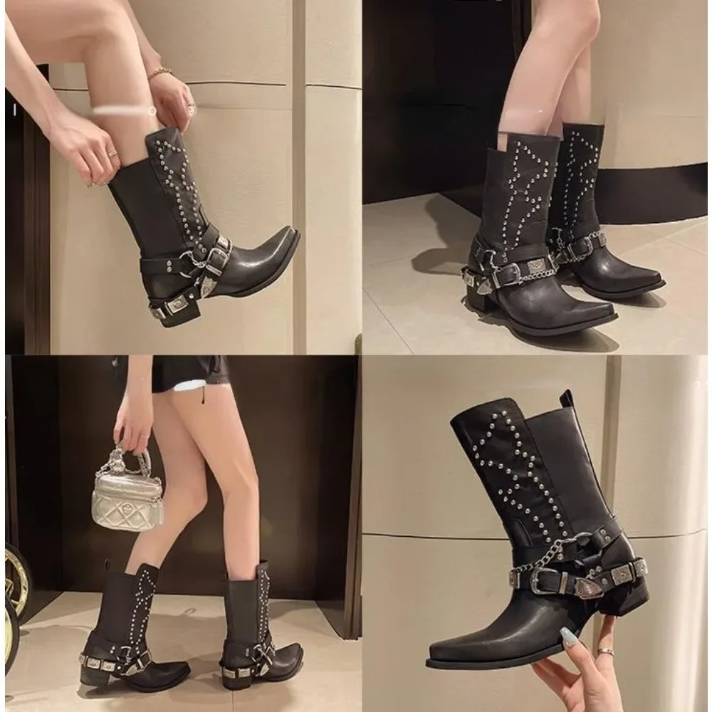 Новые винтажные ковбойские сапоги в стиле вестерн для женщин с металлической