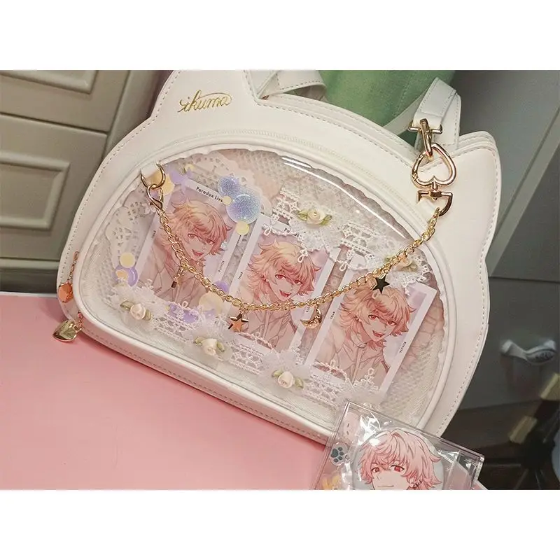 Cat Anime Cute Itabag Shoulder Crossbody Lolita Bag Handbag Transparent Faux Leather for Pins Badge Display Girl Women