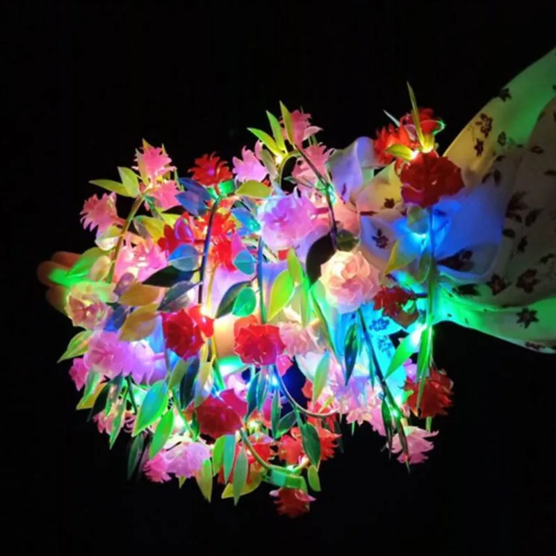 

Colorful Plastic Flowers Glowing Headband Garland Headdress Women Lady Girl Flashing Hairband Wedding Hair Christmas Halloween